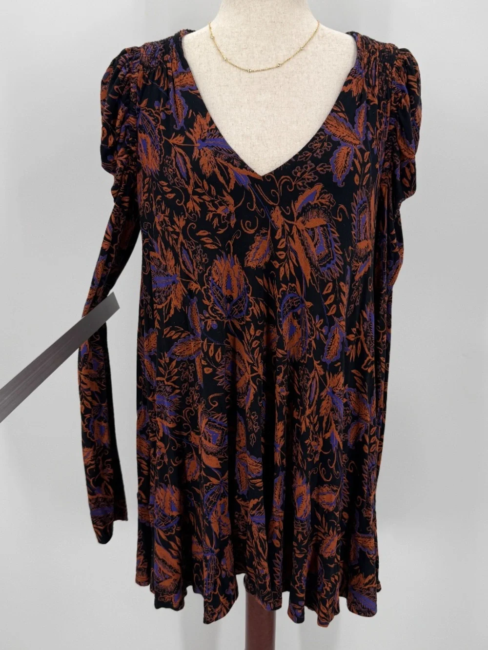 Free People Black Orange Floral Whimsigoth Witchy Keyhole Mini Dress Women S